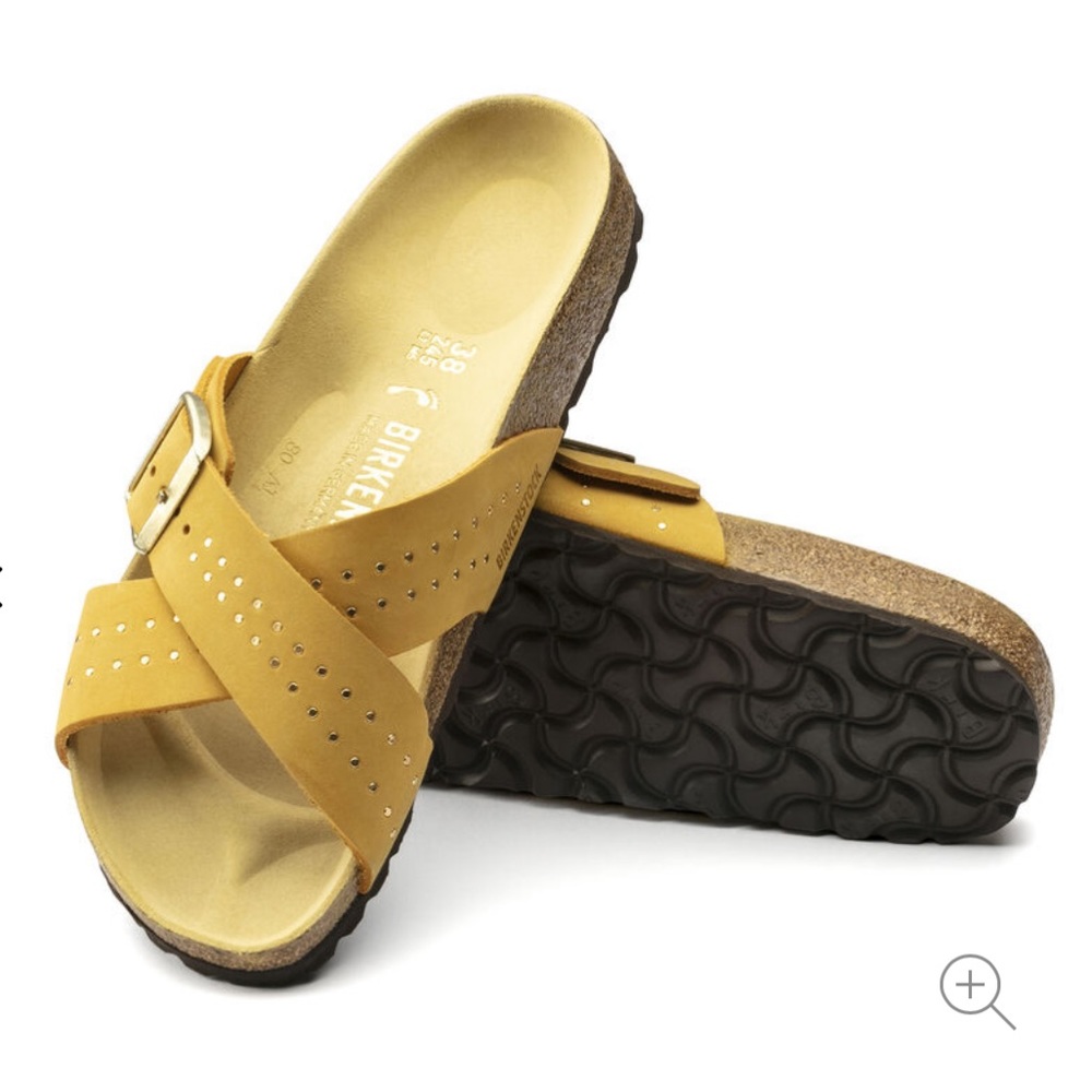 Birkenstock Siena Criss Cross Nubuck Leather Rivet Studded Detail Sandals Ochre